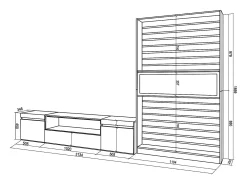 Conjunto de móveis TV, 310x35x186cm, Para televisores até 80", Lareira eléctrica, Branco e preto