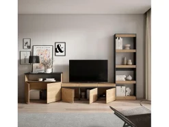 Conjunto de móveis TV, 310x35x186cm, Para televisores até 65", Estante para TV, Carvahlo e preto