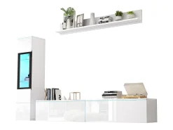 Conjunto de móvel de TV 3 peças - Móvel de TV + vitrina de parede + prateleira de parede - con iluminação LED - Branco