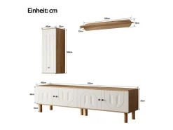 Conjunto de móvel para TV com Vitrine e prateleiras de parede - Placa de partículas + MDF - Branco