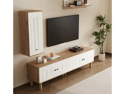 Conjunto de móvel para TV com Vitrine e prateleiras de parede - Placa de partículas + MDF - Branco