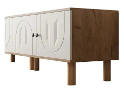 Conjunto de móvel para TV com Vitrine e prateleiras de parede - Placa de partículas + MDF - Branco