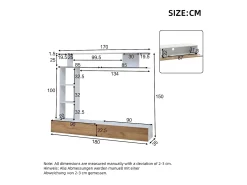 Conjunto de móvel para TV 3 peças – móvel para TV + prateleira vertical + prateleira de parede – 2 portas basculantes - branco e natural