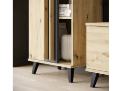 Conjunto de sala 180 cm sobre pés – conjunto de TV moderno com estantes e prateleira, carvalho artisan, preto mate