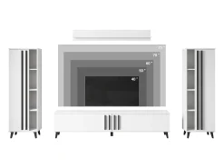 Conjunto de sala 180 cm sobre pés – conjunto de TV moderno com estantes e prateleira, carvalho artisan, preto mate