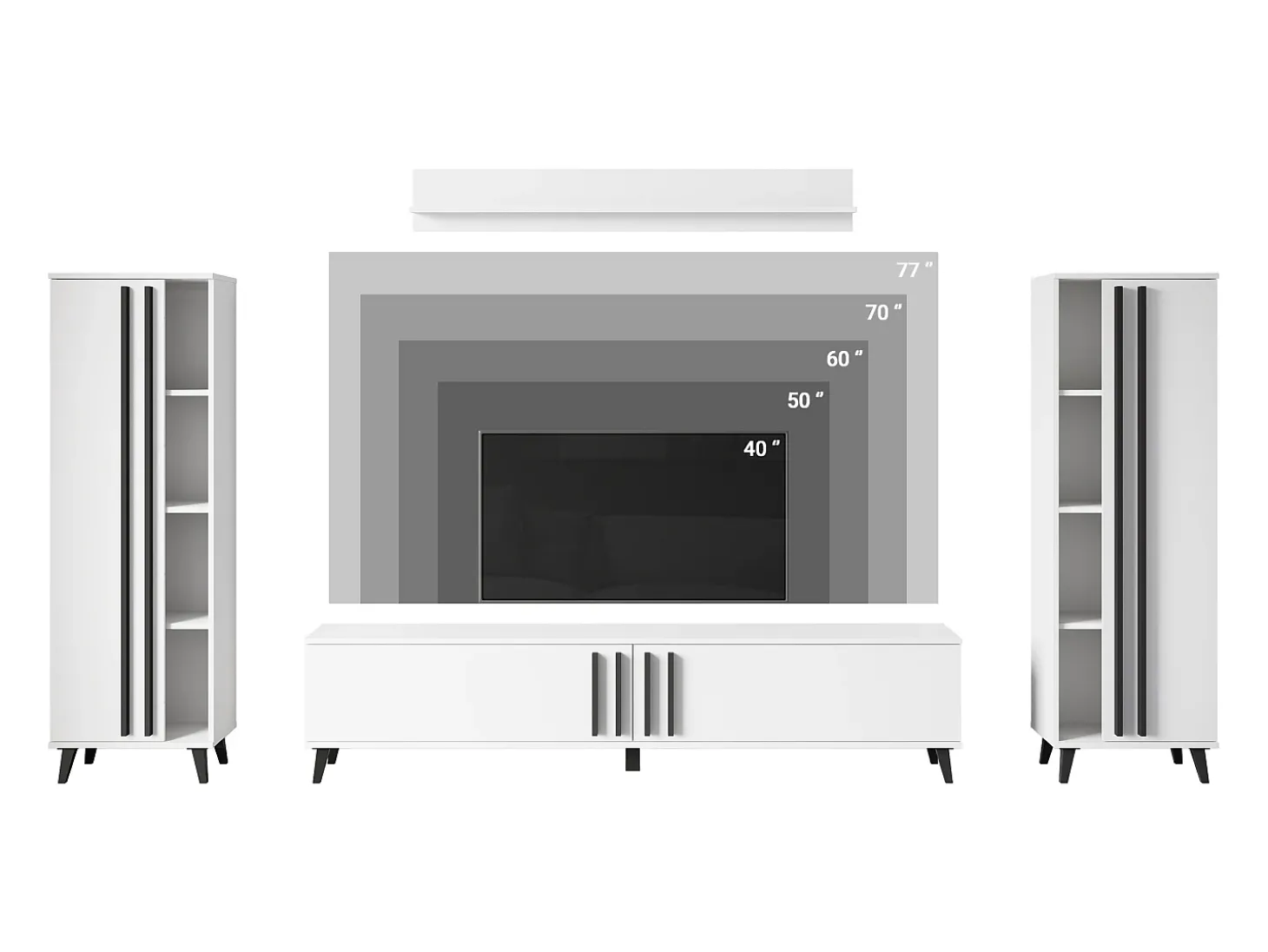Conjunto de sala 180 cm sobre pés – conjunto de TV moderno com estantes e prateleira, carvalho artisan, preto mate