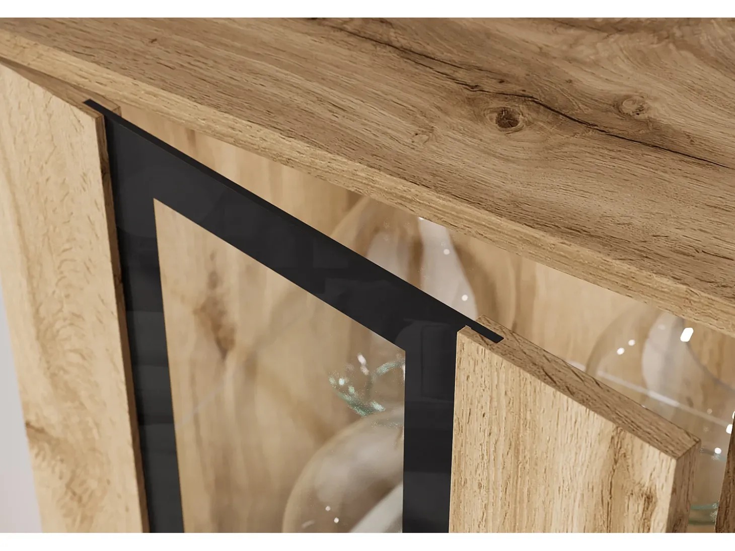 Conjunto de sala moderno – acabamento mate, 2 vitrinas e móvel de TV 180 cm carvalho Wotan