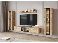 Conjunto de sala moderno – acabamento mate, 2 vitrinas e móvel de TV 180 cm carvalho Wotan