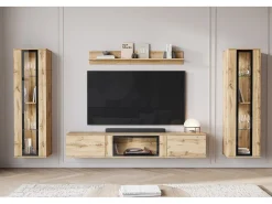 Conjunto de sala moderno – acabamento mate, 2 vitrinas e móvel de TV 180 cm carvalho Wotan