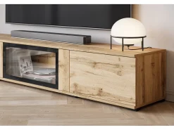 Conjunto de sala moderno – acabamento mate, 2 vitrinas e móvel de TV 180 cm carvalho Wotan