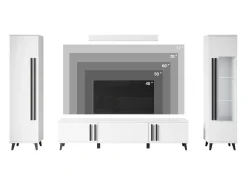 Conjunto de sala sobre pés – móvel de TV 180 cm, vitrine, estante e prateleira, carvalho artisan, preto mate