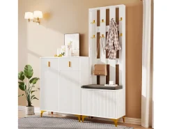 Conjunto de sapateira com sapateira, cabideiro - 60,5x35,2x180,5 cm + 83x35x101 cm - Aglomerado - Branco