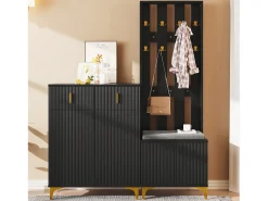 Conjunto de sapateira com sapateira, cabideiro - 60,5x35,2x180,5 cm + 83x35x101 cm - Aglomerado - Preto