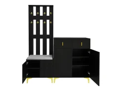 Conjunto de sapateira com sapateira, cabideiro - 60,5x35,2x180,5 cm + 83x35x101 cm - Aglomerado - Preto