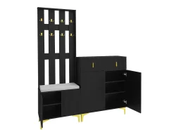 Conjunto de sapateira com sapateira, cabideiro - 60,5x35,2x180,5 cm + 83x35x101 cm - Aglomerado - Preto