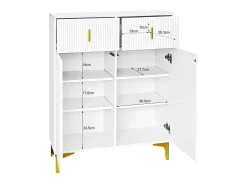 Conjunto de sapateira e bengaleiro - 4 portas, 2 gavetas, banco e ganchos - Branco e dourado