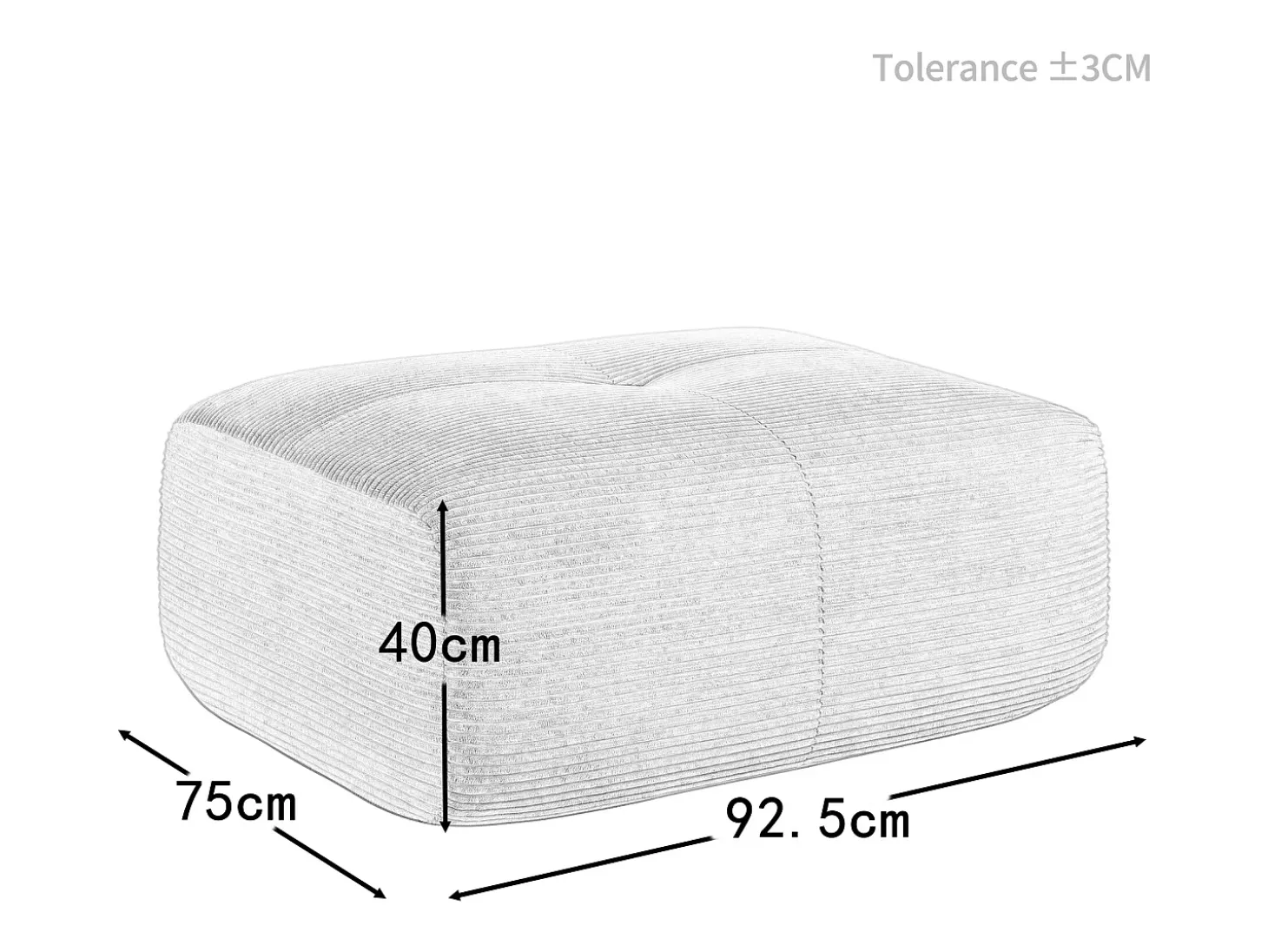 Conjunto de Sofá Modular de Veludo Cannelado: Ottomã - 92.5x75x44cm - Verde