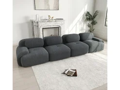 Conjunto de Sofá Modular de Veludo Cannelado: Ottomã - 92.5x75x44cm - Bege