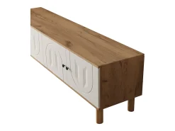 Conjunto de TV mural 3 peças - Móvel para TV, vitrine e prateleira - 5 portas - Pés de madeira maciça - Branco + natural