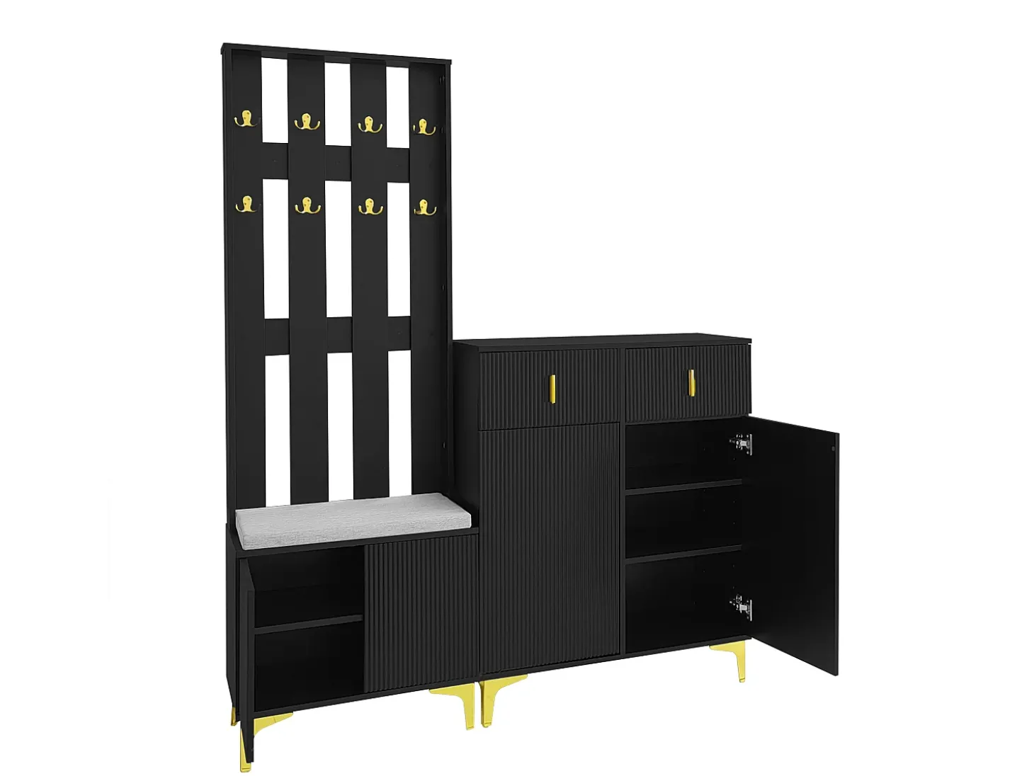 Conjunto de vestiário - com ganchos, sapateira e armário - Preto