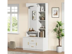 Conjunto de vestiário de entrada 90x40x180cm - com móvel para sapatos e espelho - 2 gavetas e 2 portas - com prateleiras - Branco