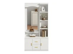 Conjunto de vestiário de entrada 90x40x180cm - com móvel para sapatos e espelho - 2 gavetas e 2 portas - com prateleiras - Branco