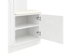 Conjunto de vestiário de entrada 110x33x185,5 cm - 3 portas e 1 gaveta - Móvel para sapatos e banco calçadeiro - com espelho - Branco