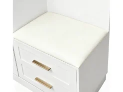 Conjunto de vestiário de entrada 110x33x185,5 cm - 3 portas e 1 gaveta - Móvel para sapatos e banco calçadeiro - com espelho - Branco