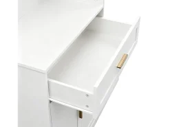 Conjunto de vestiário de entrada 110x33x185,5 cm - 3 portas e 1 gaveta - Móvel para sapatos e banco calçadeiro - com espelho - Branco