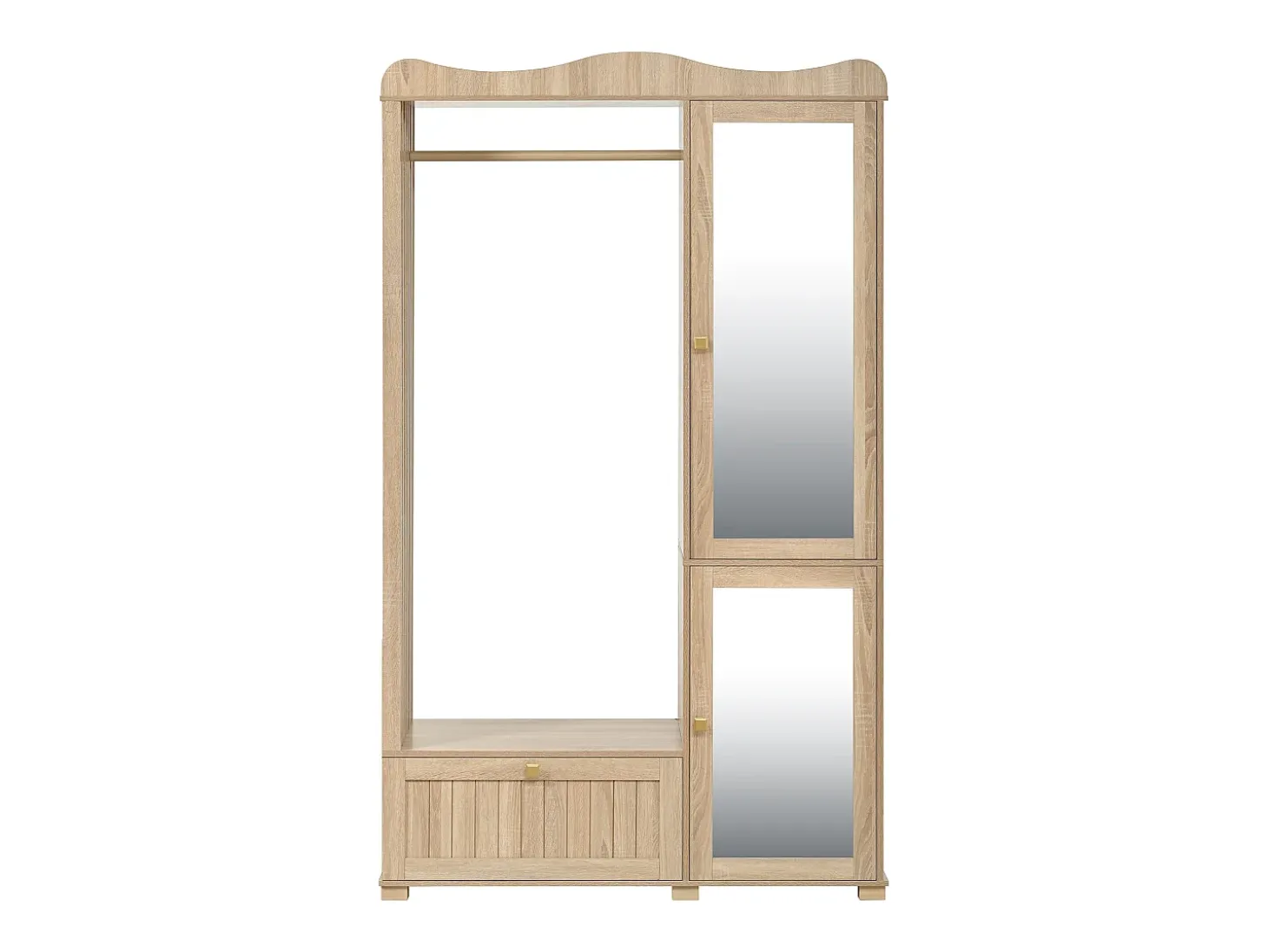 Conjunto de vestiário de entrada - 115,5x38,5x194,5 cm - con espelho e varal aberto - 1 gaveta e 2 portas - MDF - Cor carvalho