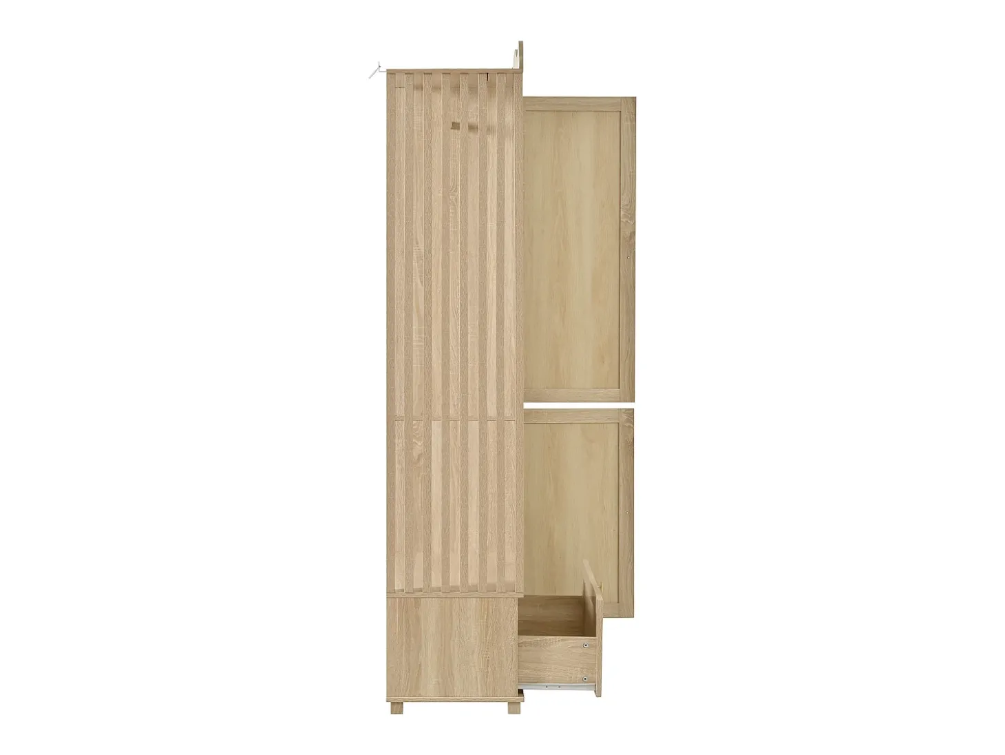 Conjunto de vestiário de entrada - 115,5x38,5x194,5 cm - con espelho e varal aberto - 1 gaveta e 2 portas - MDF - Cor carvalho
