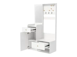 Conjunto de vestiário de entrada 105x38x180 cm - com espelho - com ganchos ajustáveis - 2 gavetas e 1 porta - Branco
