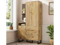 Conjunto de vestiário de entrada 110x38x186 cm - 3 portas e 2 gavetas - guarda-roupa com cabide - Painel acolchoado - Natural