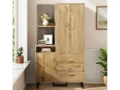 Conjunto de vestiário de entrada 110x38x186 cm - 3 portas e 2 gavetas - guarda-roupa com cabide - Painel acolchoado - Natural