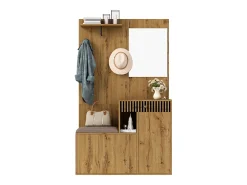 Conjunto de vestiário de entrada 110x37x185,5 cm - com espelho e ganchos - Móvel para sapatos e banco calçadeiro - Natural