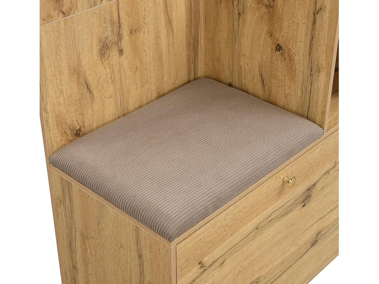 Conjunto de vestiário de entrada 110x37x185,5 cm - com espelho e ganchos - Móvel para sapatos e banco calçadeiro - Natural