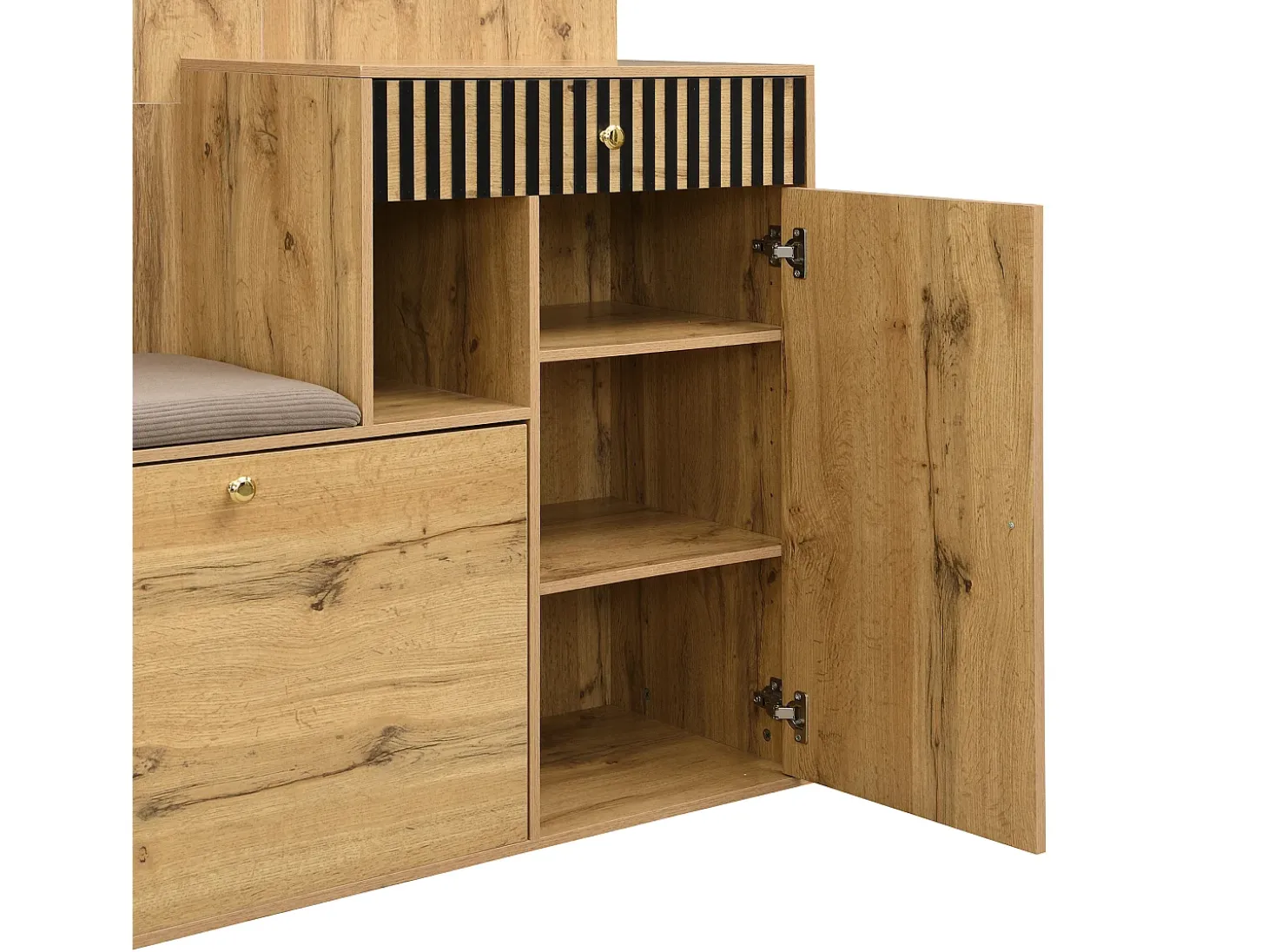 Conjunto de vestiário de entrada 110x37x185,5 cm - com espelho e ganchos - Móvel para sapatos e banco calçadeiro - Natural