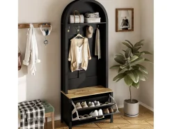 Conjunto de vestiário de entrada 75x35x195 cm - com móvel para sapatos e ganchos - com prateleiras - Preto