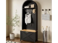 Conjunto de vestiário de entrada 75x35x195 cm - com móvel para sapatos e ganchos - com prateleiras - Preto