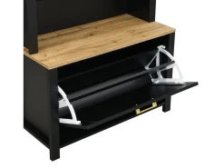 Conjunto de vestiário de entrada 75x35x195 cm - com móvel para sapatos e ganchos - com prateleiras - Preto