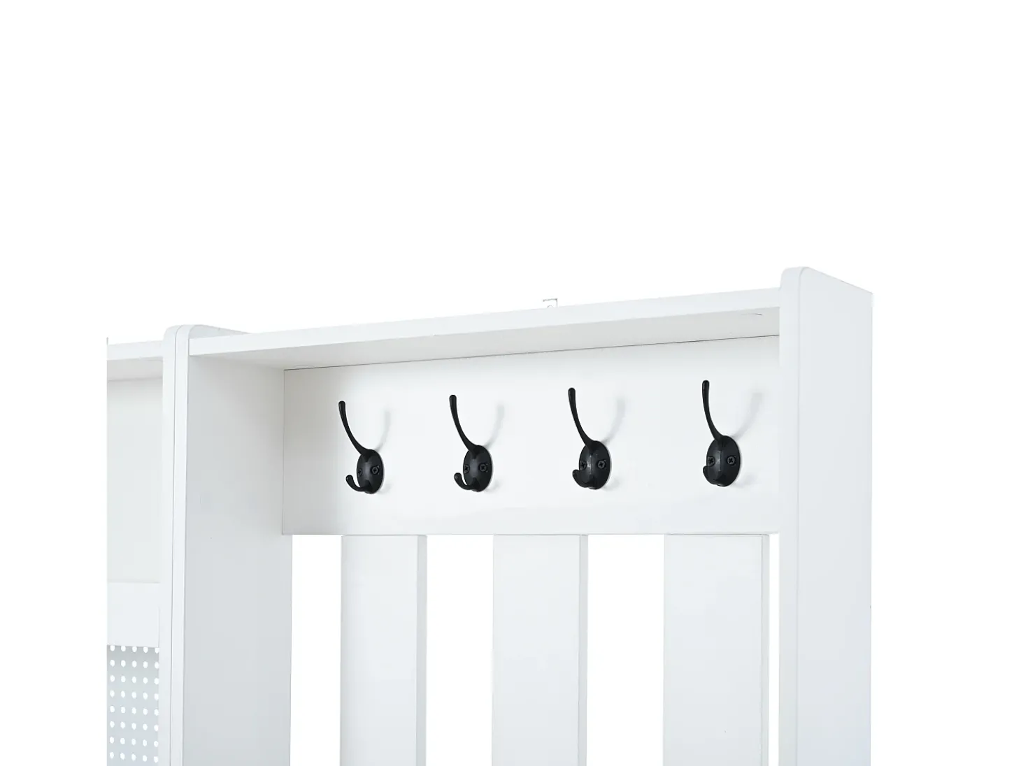 Conjunto de vestiário de entrada 110x35x175.5 cm - Móvel para sapatos e banco de sapatos - ganchos e painel perfurado - Branco