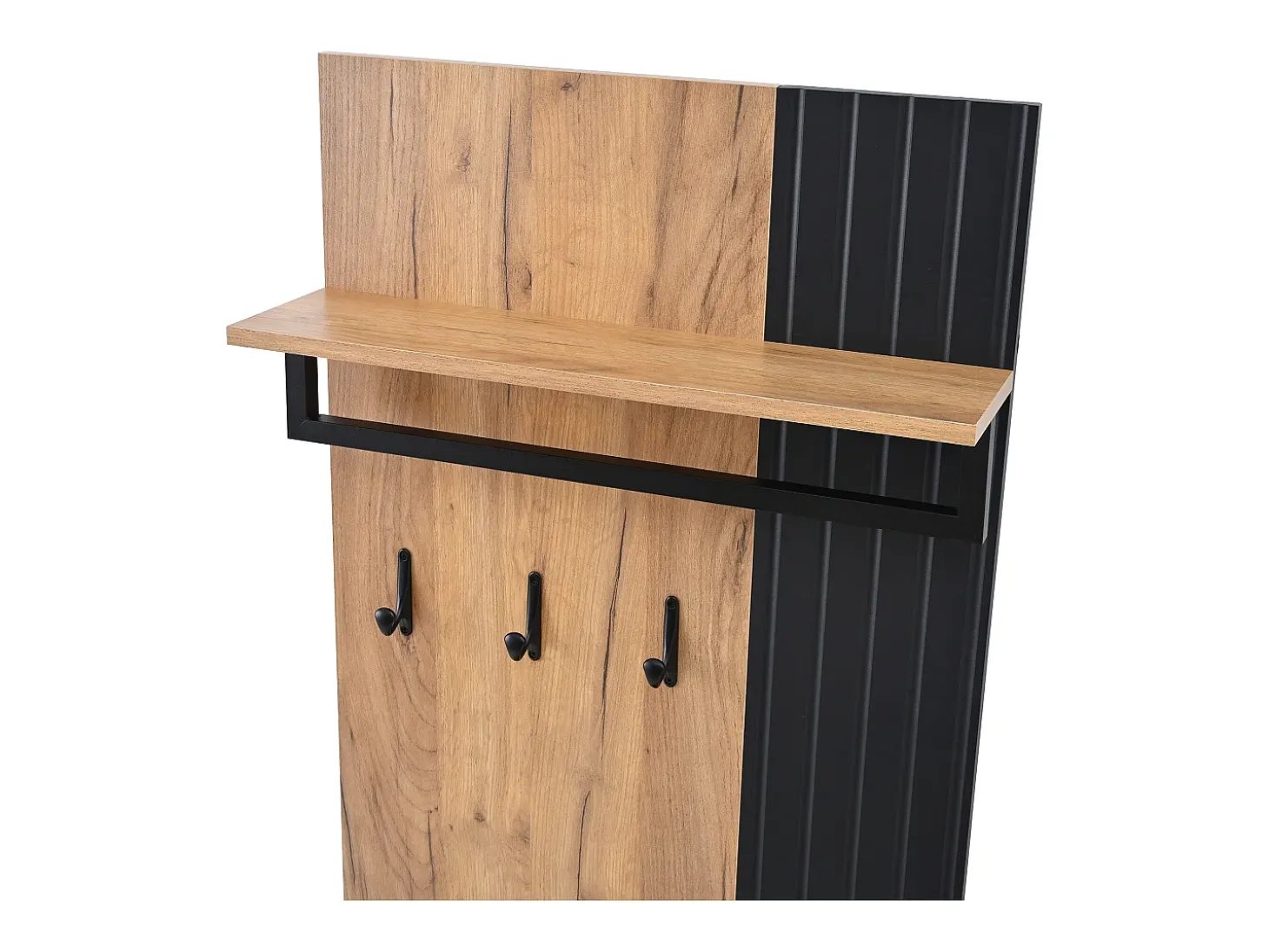 Conjunto de vestiário de entrada - 1 cabideiro e 1 móvel para sapatos - com almofada e 3 ganchos - Natural + Preto