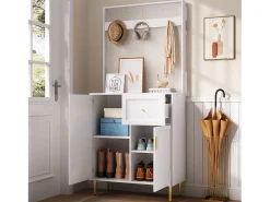 Conjunto de vestiário de entrada 80x35x175.5 cm - 2 portas e 1 gaveta - com 3 ganchos - Prateleiras ajustáveis - MDF - Branco