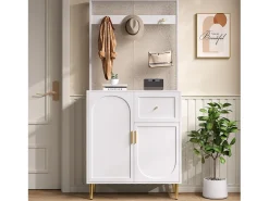 Conjunto de vestiário de entrada 80x35x175.5 cm - 2 portas e 1 gaveta - com 3 ganchos - Prateleiras ajustáveis - MDF - Branco