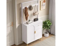 Conjunto de vestiário de entrada 80x35x175.5 cm - 2 portas e 1 gaveta - com 3 ganchos - Prateleiras ajustáveis - MDF - Branco