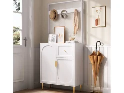 Conjunto de vestiário de entrada 80x35x175.5 cm - 2 portas e 1 gaveta - com 3 ganchos - Prateleiras ajustáveis - MDF - Branco