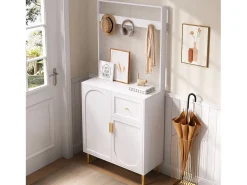 Conjunto de vestiário de entrada 80x35x175.5 cm - 2 portas e 1 gaveta - com 3 ganchos - Prateleiras ajustáveis - MDF - Branco