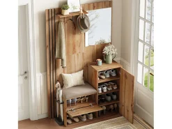Conjunto de vestiário de entrada 115x37x185 cm - com espelho e ganchos - com assento acolchoado - Guarda-chuva - Natural