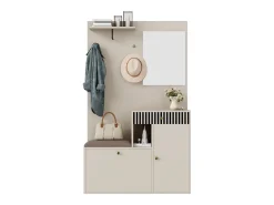 Conjunto de vestiário de entrada 110x37x185,5 cm - com espelho e ganchos - Móvel para sapatos e banco calçadeiro - Bege