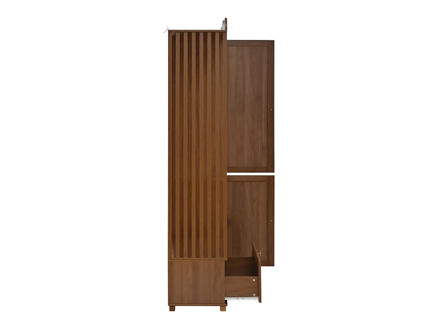 Conjunto de vestiário de entrada - 115,5x38,5x194,5 cm - con espelho e varal aberto - 1 gaveta e 2 portas - MDF - Cor nogueira
